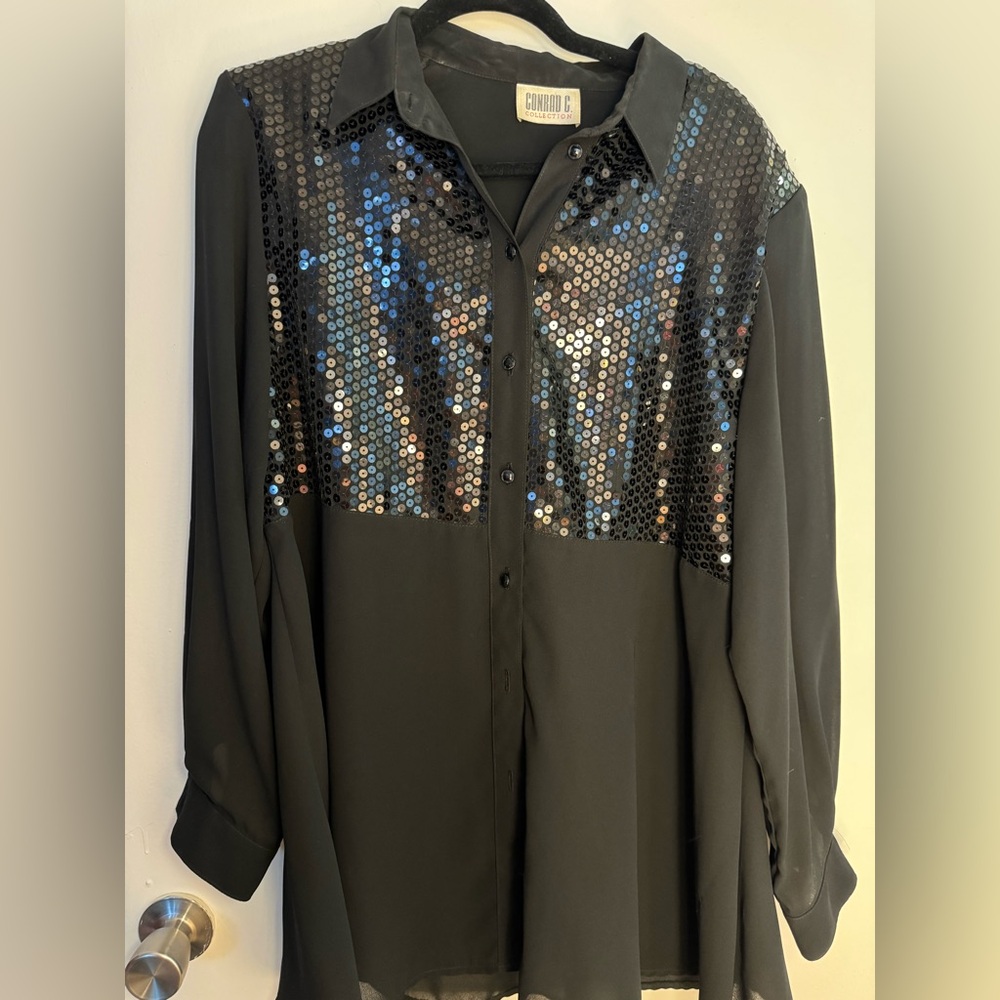 Vintage Plus Size Sequin Black Blouse